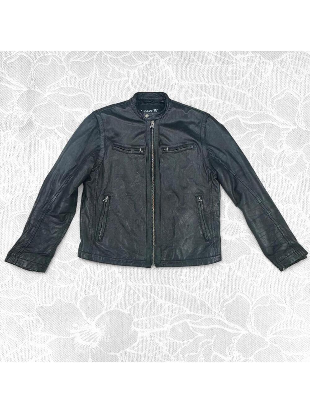 2000's Levi's Black Leather Racer Jacket - Medium
